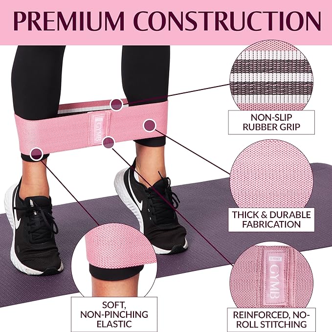 Gymbee Premium Resistance Bands for Working Out - Exercise Bands to Workout Glutes, Thighs & Legs - No Slip Cloth Booty Bands for Gym & Home Fitness, Yoga, Strength & Pilates for Men/Women - 3 Levels