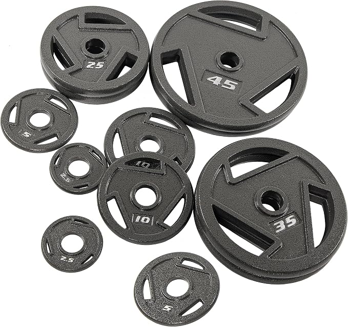 Signature Fitness Olympic 2-Inch Cast Iron Plate Weight Plate for Strength Training and Weightlifting, Multiple Sizes