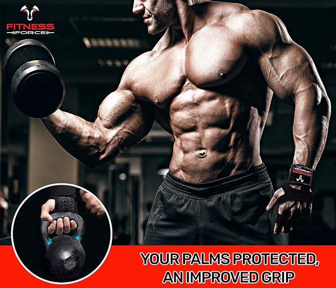 FITNESS FORCE Ventilated Weight Lifting Workout Gloves for Men & Women | Gym Gloves for Men & Women with Built-in Wrist Wraps for Men, Exercise Gloves for Weightlifting, Cycling & Cross Training