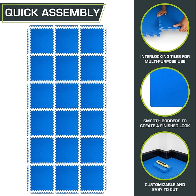 ProsourceFit Weaved Pattern Extra Thick Exercise Puzzle Mat 1-inch, EVA Foam Interlocking Tiles for Protective, Cushioned Flooring for Home and Gym Equipment; Blue, 72 SQ FT, 18 Tiles
