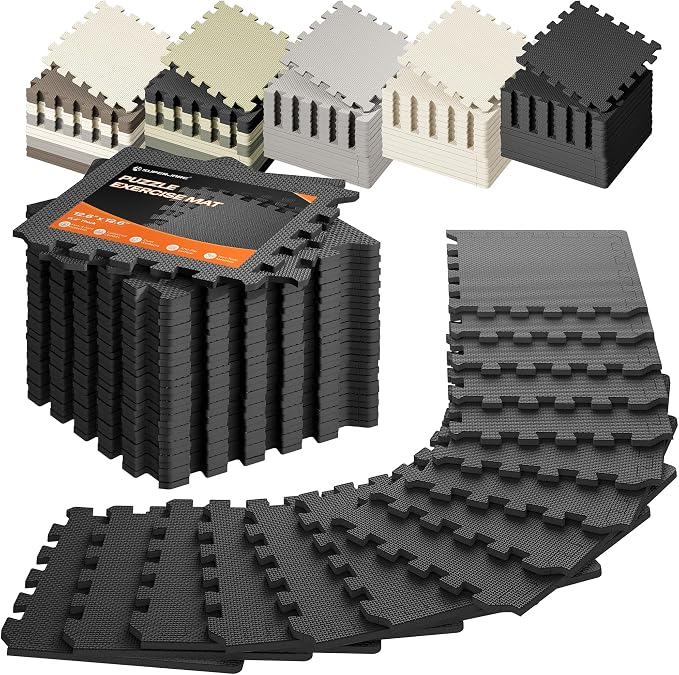 SUPERJARE Gym Floor Mats, EVA Foam Puzzle Exercise Mats, Interlocking Floor Mats, Cushioned Foam Floor Tiles, Gym Flooring Workout Mat for Home Gym, Playroom, Garage, 12.6"x12.6"x0.4"