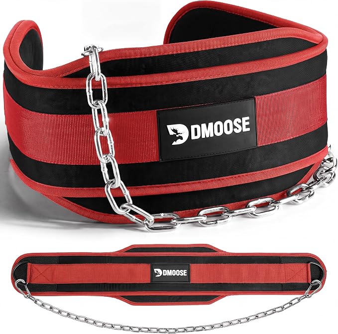 DMoose Fitness Dip Belt for Weight Lifting, Pullup, Squats & Dips - 36" Robust Steel Chain, Comfortable Neoprene Padding Supports 350lbs - Gym Weight Belt for Strength Training Workout & Weightlifting