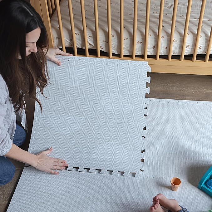 Little Landings Baby Play Mat for Floor - Aura Pearl (6x8ft) - Premium EVA Foam Play Mat for Babies & Toddlers (Ages 0-5+) Non-Toxic Playmat for Tummy Time, Crawling & Playroom - Stylish & Comfortable
