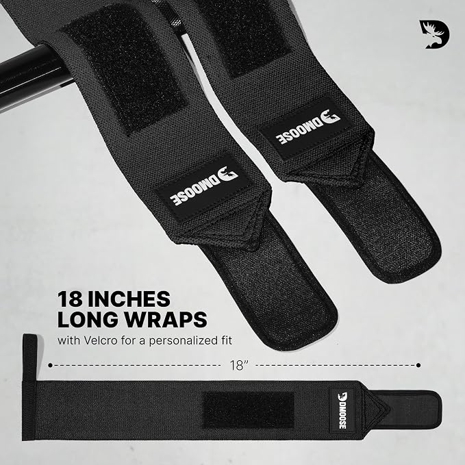 DMoose Fitness Wrist Wraps for Weightlifting 18" - Heavy Duty Gym Wrap with Hand Thumb Loop for Support & Pain Relief, USPA Approved Powerlifting, Weight Lifting Wrist Straps for Men & Women Work Out