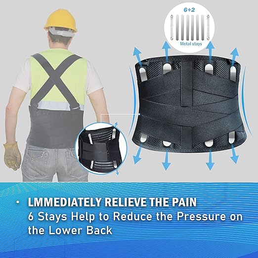 DARLIS Work Back Brace with Removable Suspender Straps, Posture Corrector Protector for Heavy Lifting Safety, Back Support Belt for Men Women in Construction, Moving and Warehouse Jobs L (39.5"- 44")
