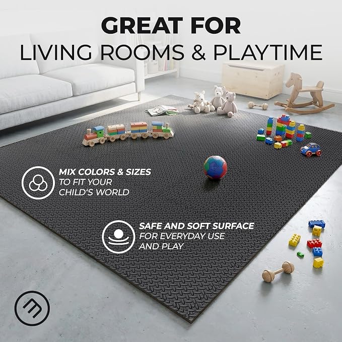 bemaxx Gym Mats Set - 48 pcs EVA Interlocking Foam Floor Tiles (24.4"x24.4"x0.4") 192 sqft Protective Gym Flooring Sports Home Workout Exercise Mats Puzzle Garage Fitness Play-Room Pool Treadmill Bike