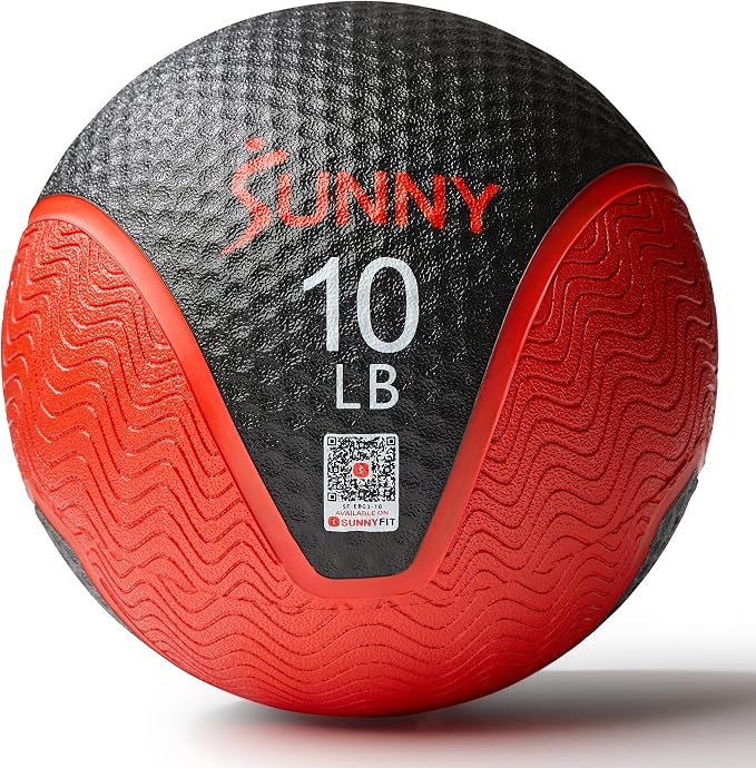 Sunny Health & Fitness 10 LB Medicine Ball with Premium Dual Textured Grip | 4-30LB Weighted Rubber Medicine Ball, Bouncing Wall Ball, Slam Ball Workouts, Throws Squats Core Strength Training