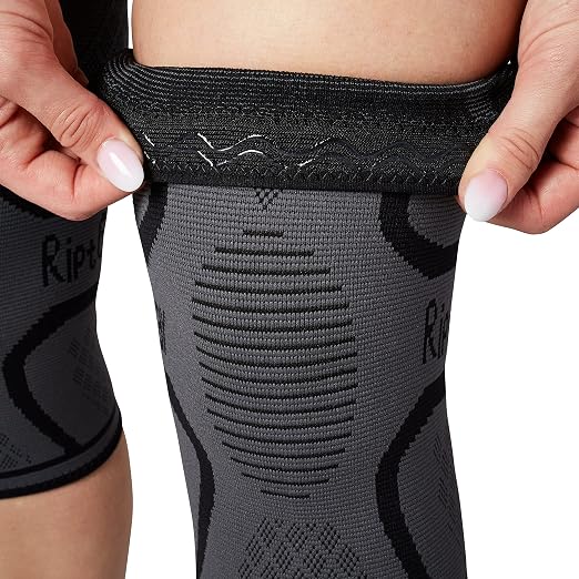 RiptGear Knee Compression Sleeve - 2 Pack - Braces for Knee Pain - Compression for Arthritis, Meniscus Tear, Running - Support for Women and Men - Sleeves Weightlifting (Large, Gray (2 Pack))
