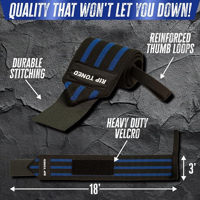 Rip Toned Wrist Wraps for Weightlifting – USPA & USAPL Approved – Stiff or Flex – 18" Gym Wrist Straps with Thumb Loop – Maximum Support for Men & Women