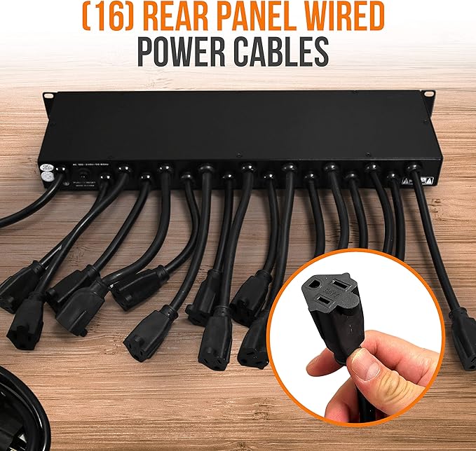 Pyle 19 Outlet 1U 19" Rackmount PDU Power Distribution Supply Center Conditioner Strip Unit Surge Protector 15 Amp Circuit Breaker 4 USB Multi Device Charge Ports 15FT Cord, Black - PCO865 | 15 Amp Circuit Breaker - 4 USB Ports - 15FT Cord - Power Supp...