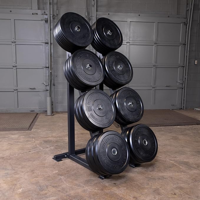 Body-Solid (GWT76) High Capacity Olympic Plate Rack - Modular Bumper & Traditional Weight Storage, Durable Steel Weight Horns, Space-Saving Wall Rest Design