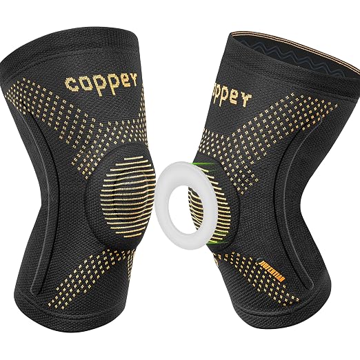 JIUFENTIAN Knee Braces for Arthritis Pain with Side Stabilizers(2 Pack) | Copper Fibers | Professional Support | Breathable - Compression Sleeves for Knee Pain Relief & Stability (Arthritis, Gym)