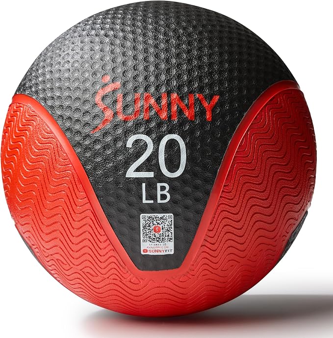 Sunny Health & Fitness 10 LB Medicine Ball with Premium Dual Textured Grip | 4-30LB Weighted Rubber Medicine Ball, Bouncing Wall Ball, Slam Ball Workouts, Throws Squats Core Strength Training