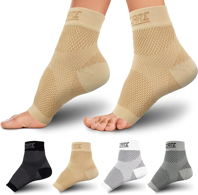 Compression Socks for Women & Men Open Toe (1 Pair) - Best Ankle Compression Sleeve for Swelling, Achilles Tendonitis, Heel Pain & Plantar Fasciitis Relief, Beige, Small