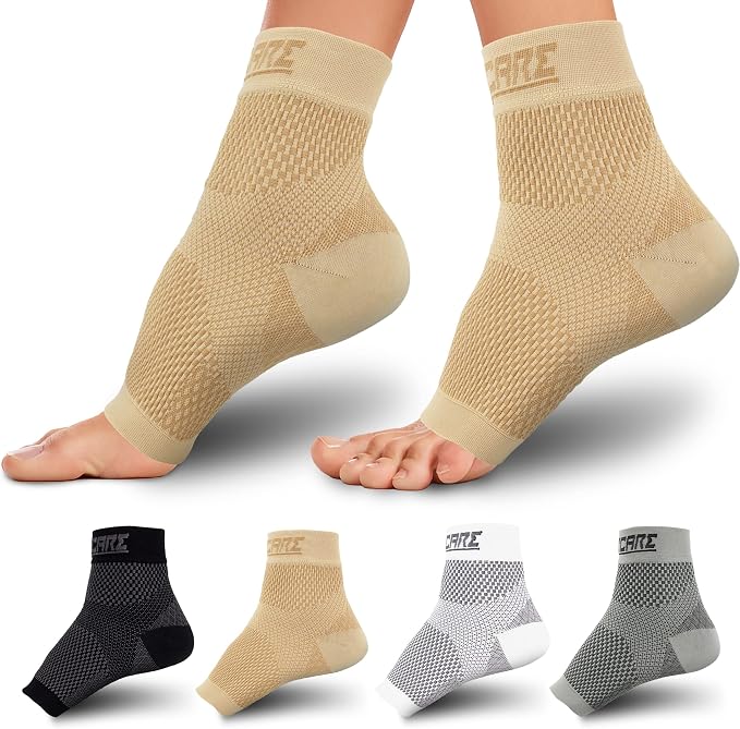 Compression Socks for Women & Men Open Toe (1 Pair) - Best Ankle Compression Sleeve for Swelling, Achilles Tendonitis, Heel Pain & Plantar Fasciitis Relief, Beige, X-Large