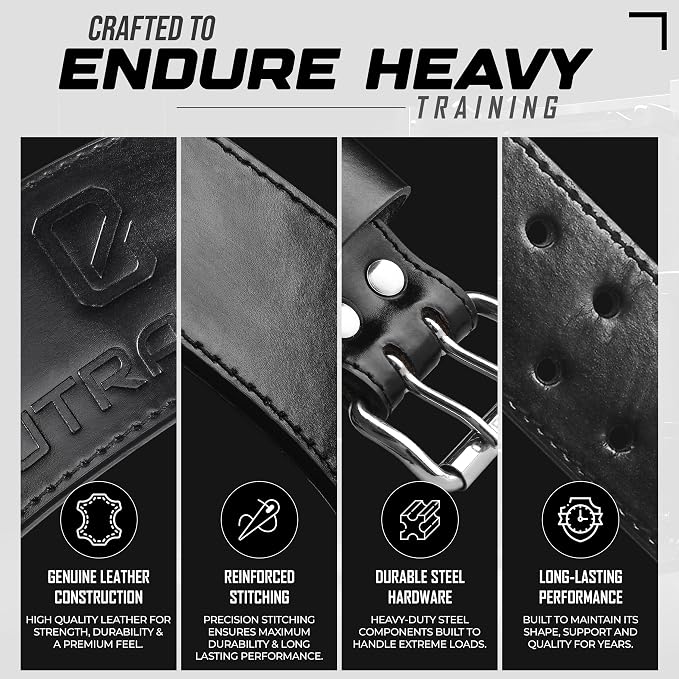 Real Leather Weight Lifting Belt - 7mm Gym Belt for Strength Training - Adjustable Buckle Weight Lifting Belts for Men & Women with Core Back Support