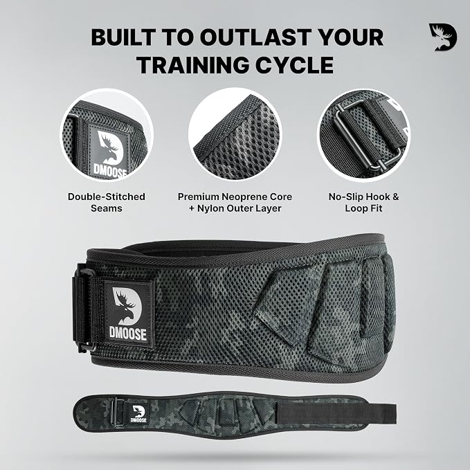 DMoose Fitness Weight Lifting Belt for Squats, Deadlift & Intense Workout - 6" Adjustable Fit Auto Lock Weightlifting Belt for Men & Women - Neoprene Gym Belts for Stability & Lumbar Back Support