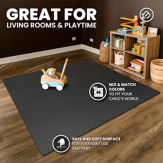 bemaxx Gym Mats Set - 18 pcs EVA Interlocking Foam Floor Tiles (12.6"x12.6"x0.4") 18sqft Protective Gym Flooring Sports Home Workout Exercise Mats Puzzle Garage Fitness Play-Room Pool Treadmill Bike