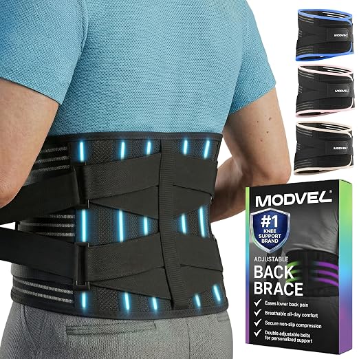 Modvel Back Brace for Lower Back Pain Women and Men – Lumbar Support Belt for Sciatica, Herniated Disc, Muscle Strain – Adjustable Breathable Work Brace with 6 Stays – Support for Posture