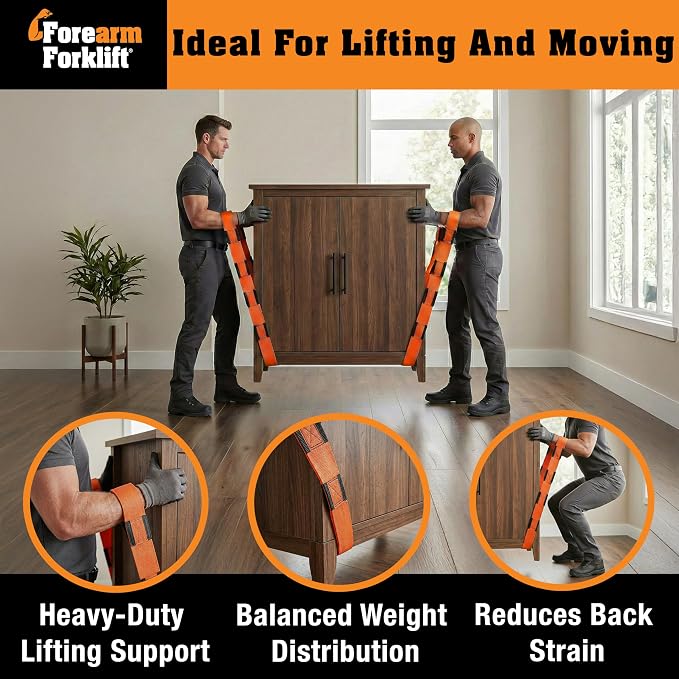 Forearm Forklift Furniture Moving Straps – 2-Person Lifting Strap for Moving Furniture, Appliances, Heavy Duty Carrying for Heavy Objects up to 800 lbs, Orange