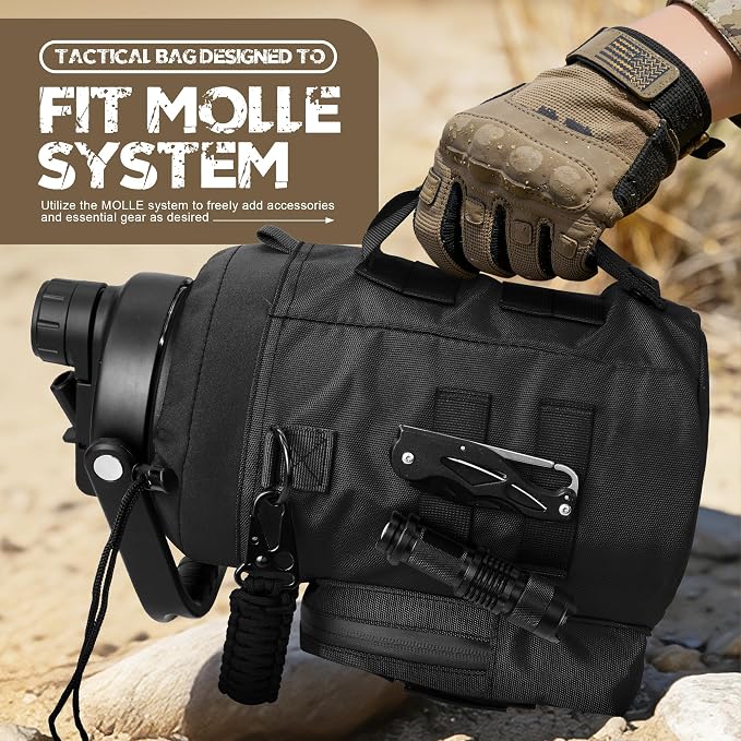 NATURE PIONEOR 128oz/1 Gallon Tactical Water Bottle with MOLLE Bottle Pouch | 18/8 Food-grade Stainless Steel, Double Vacuum Insulation, Wide-Mouth, Straw & Spout Lid, Strap, Camping, Hiking, Gym, Work