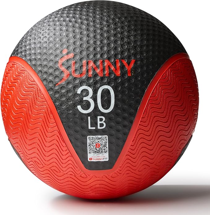 Sunny Health & Fitness 10 LB Medicine Ball with Premium Dual Textured Grip | 4-30LB Weighted Rubber Medicine Ball, Bouncing Wall Ball, Slam Ball Workouts, Throws Squats Core Strength Training