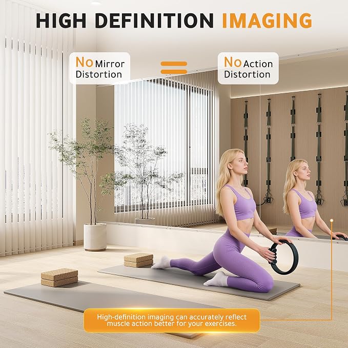 ROOMTEC Home Gym Mirror, 72"x 48"-1 PCS Frameless Gym Mirrors for Home Gym, Large Full Body Tempered Glass Wall Mounted Mirror for Yoga Room, Dance Studio, Workout Room