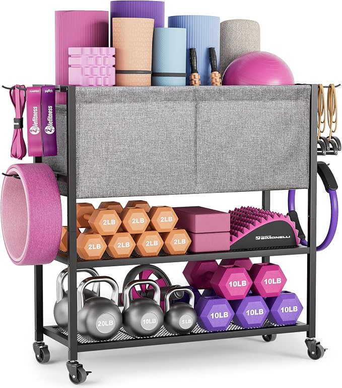 Yoga Mat Storage Rack Workout Equipment Organizer Home Gym Organization | Yoga Mat Holder for Dumbbell Kettlebell, Exercise Equipment Storage for Gym Accessories, Gym Essentials for Women Men