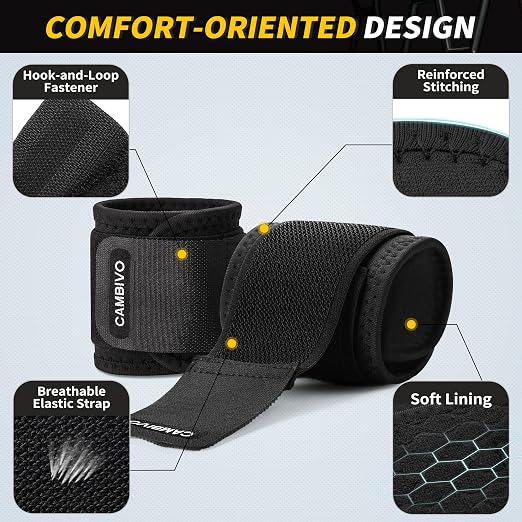 CAMBIVO 2 Pack Wrist Brace for Carpal Tunnel with wraps, Black | Wrist Support, Adjustable Wrist Wraps for Weightlifting, Tendonitis, Pain Relief, Sleeping, Night, Gym, Neoprene, Both Hands