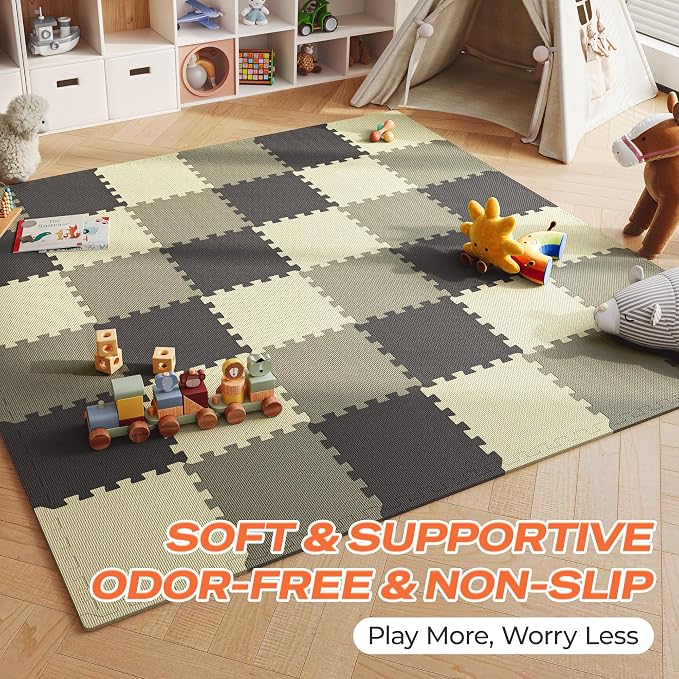SUPERJARE Gym Floor Mats, EVA Foam Puzzle Exercise Mats, Interlocking Floor Mats, Cushioned Foam Floor Tiles, Gym Flooring Workout Mat for Home Gym, Playroom, Garage, 12.6"x12.6"x0.4"