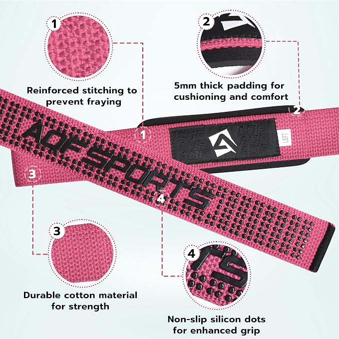 AQF Weight Lifting Straps, Padded Cotton Gym Wrist Straps for Deadlifts | 23" Extra-Long, Heavy-Duty Webbing, 5mm Neoprene Cushioning, Open-Loop Design, Sold as Pair, Ideal for Rows & Pull Workout