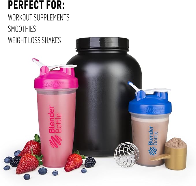 BlenderBottle Classic Shaker Bottle Perfect for Protein Shakes and Pre Workout, 20-Ounce, Clear/Black