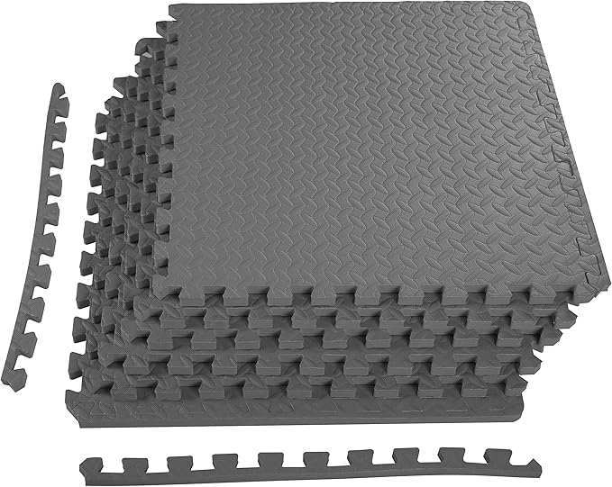 BalanceFrom Puzzle Exercise Mat 3/4" Thick, EVA Interlocking Foam Floor | Tiles for Home Gym, Mat for Home Workout Equipment, Floor Padding for Kids, Gray, 24 in x 24 in x 3/4 in, 24 Sq Ft - 6 Tiles