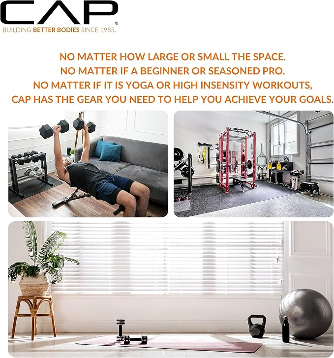 CAP Rubber Coated Dumbbell Weights, Free Weights for Home Gym Strength Training, Anti-Roll Hex Dumbbells with Black, Chrome & Comfort Grip Handles, Pairs & Sets