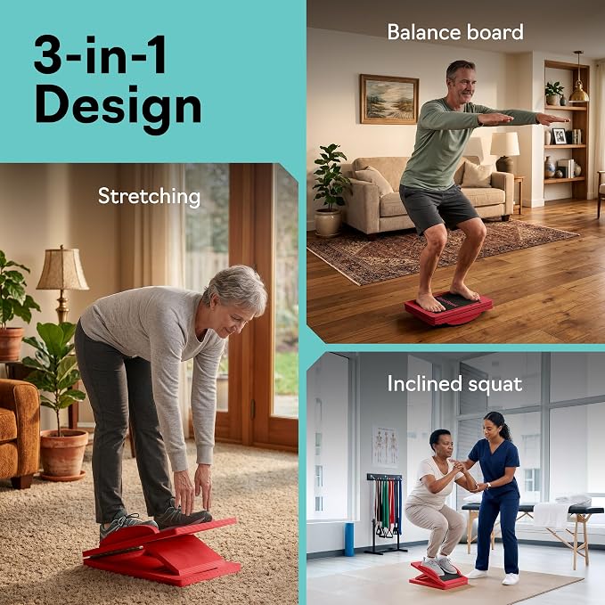 Slant Boards for Exercise, Wooden Slant Board, Calf Stretch Board with 7 Incline Angles, Velour Board, Balance Board & Calf Stretcher, Portable Incline Board for Physical Therapy, Ankle Mobility, Heel & Knees