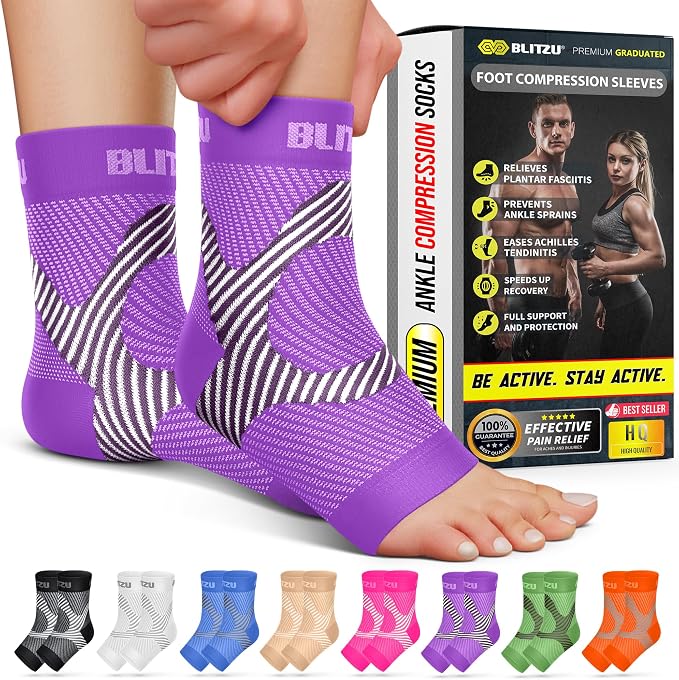 BLITZU Compression Socks for Plantar Fasciitis, Foot, Arch & Ankle Support | Open Toe Ankle Brace, Women & Men, Stabilizing Sleeve Wrap, Achilles Tendonitis, Neuropathy, Arthritis, Swelling & Heel Pain