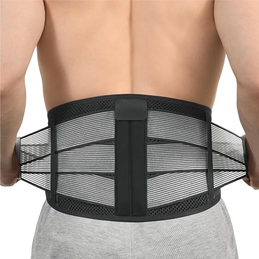 Back Brace for Lower Back Pain Relief – Breathable & Adjustable | Perforated Material, Full Support with Detachable ABS Rod, Lightweight for Men & Women, Help on Herniated Disc & Sciatica
