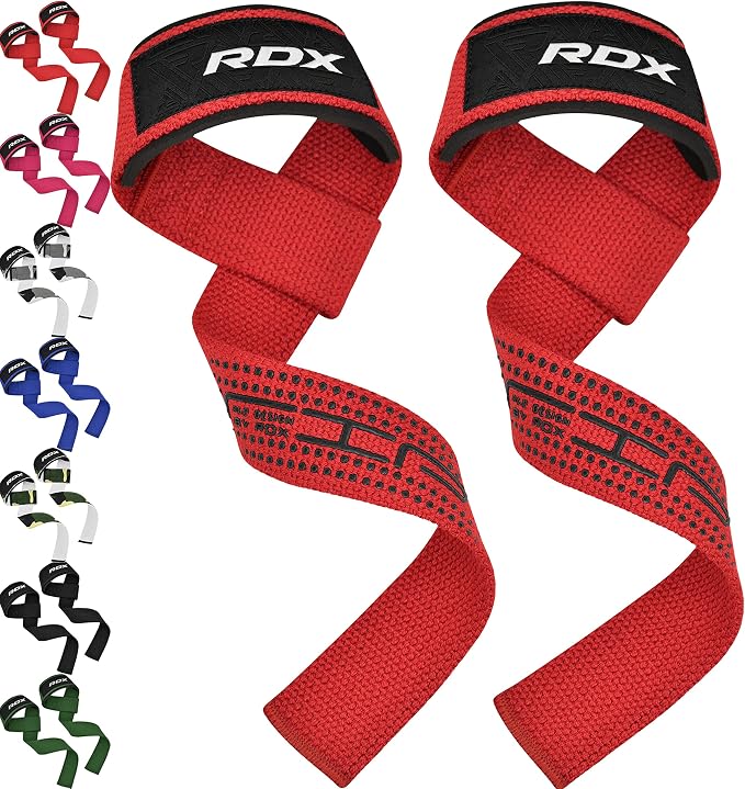 RDX Lifting Straps for Weightlifting –100% Cotton Heavy Duty Gym Wrist Strap with 5MM Neoprene Padding, 60CM Anti-Slip Hand Grip Wraps for Deadlifts Powerlifting Workouts Strength Training, Men Women