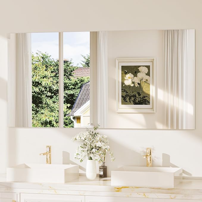 60x30 Frameless Bathroom Vanity Mirrors for Over Sink, Modern Rectangle Bathroom Mirrors for Wall with Polished Edge Shatterproof Decorative Mirror for Bedroom, Living Room, Entryway