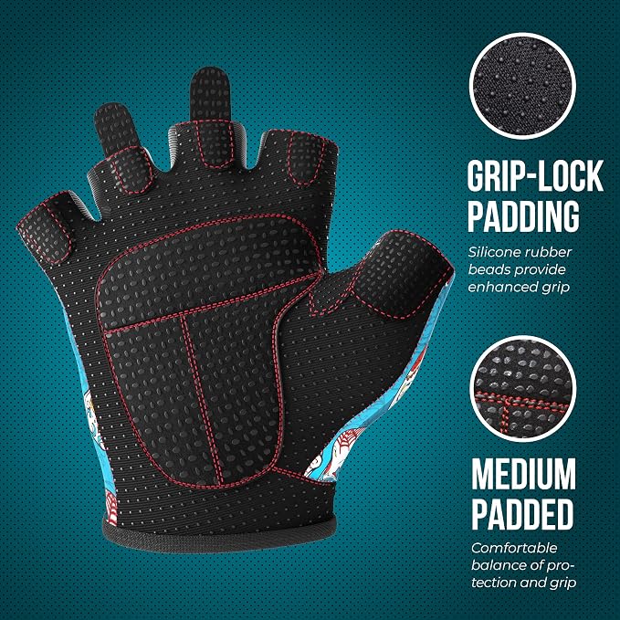 Contraband Pink Label 5237 Womens Designer Workout Gloves | Sugar Skull Print w/Grip-Lock™ Padding (Green, Medium)
