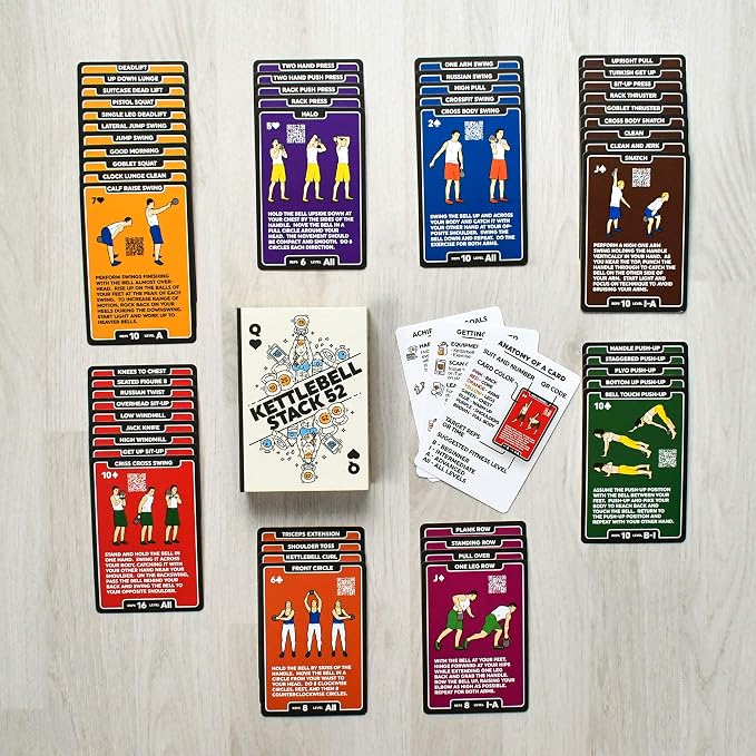 Stack 52 Kettlebell Exercise Card Workout Game | Video Instructions Included. Learn Kettle Bell Moves and Conditioning Drills. Home Fitness Training Program.