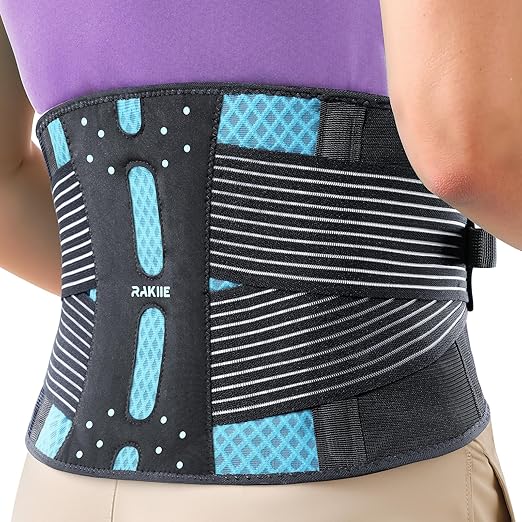 Rakiie Slim Back Brace for Lower Back Pain Relief, Lightweight & Breathable Back Support Brace for Men Women, Ergonomic Light Lumbar Support for Everyday Wear, Sky Blue M