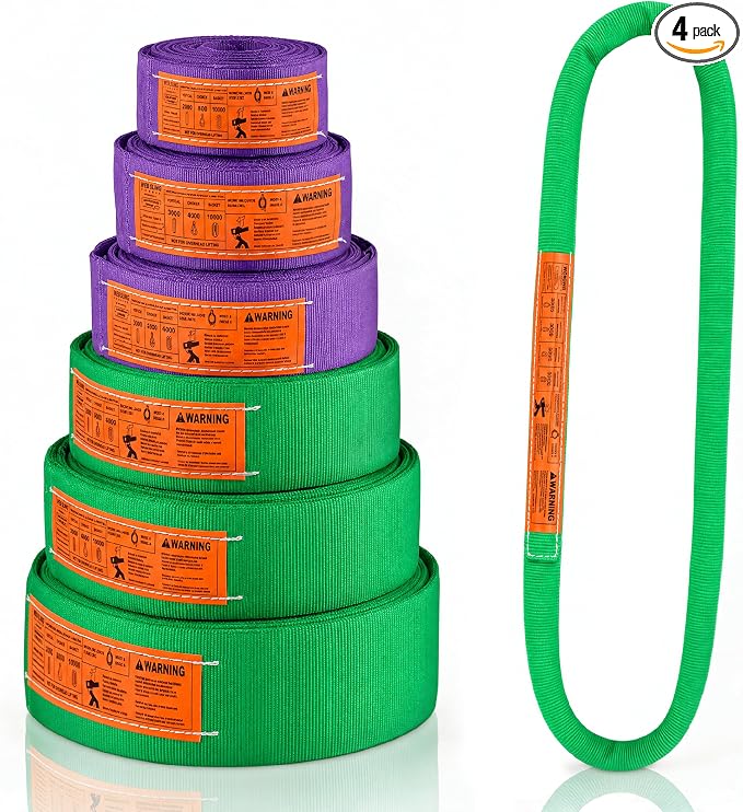 Endless Round Sling Lifting Strap- 6 Feet x 5300 lbs Vertical Capacity - Polyester Lifting Sling Strap, Heavy Duty for Rigging Moving Towing Hoisting- (4Pack)- Kodiak Straps
