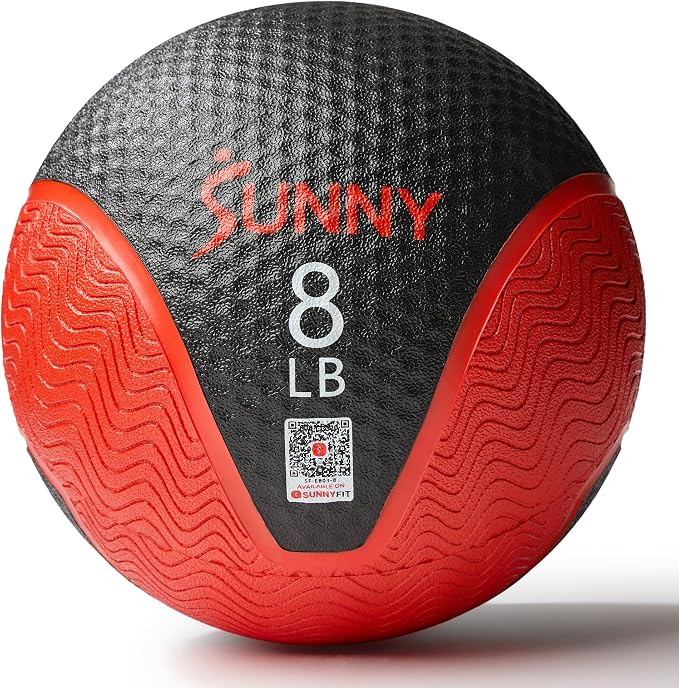 Sunny Health & Fitness 10 LB Medicine Ball with Premium Dual Textured Grip | 4-30LB Weighted Rubber Medicine Ball, Bouncing Wall Ball, Slam Ball Workouts, Throws Squats Core Strength Training