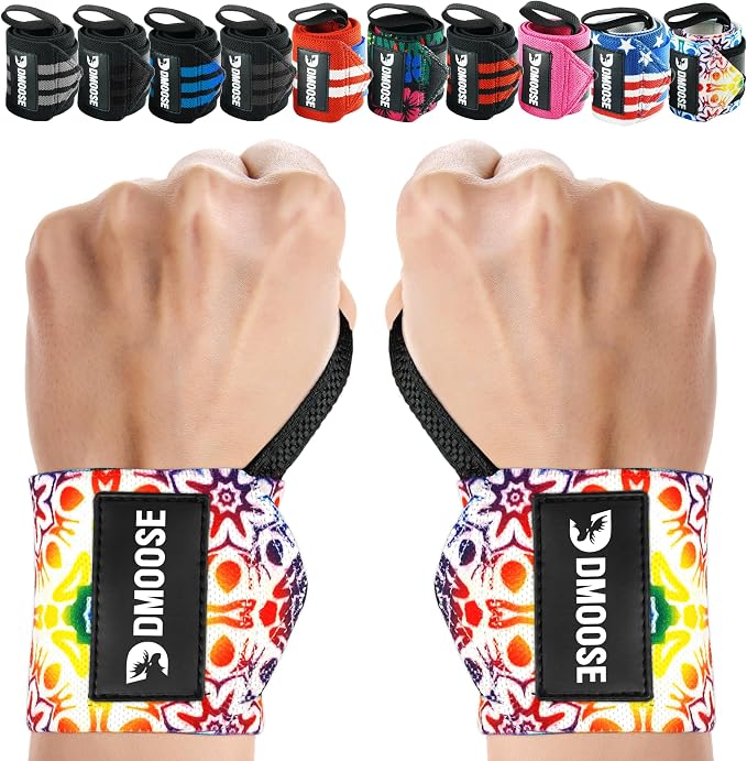 DMoose Fitness Wrist Wraps for Weightlifting 18" - Heavy Duty Gym Wrap with Hand Thumb Loop for Support & Pain Relief, USPA Approved Powerlifting, Weight Lifting Wrist Straps for Men & Women Work Out