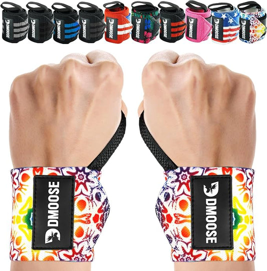 DMoose Fitness Wrist Wraps for Weightlifting 18" - Heavy Duty Gym Wrap with Hand Thumb Loop for Support & Pain Relief, USPA Approved Powerlifting, Weight Lifting Wrist Straps for Men & Women Work Out