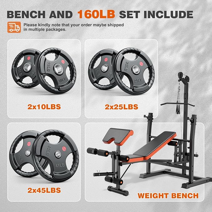 XDDIAS 9-in-1 Olympic Weight Bench Set with Lat Pulldown, Rowing, Squat Rack, Leg Extension/Curl, Preacher Pad, 900LB Adjustable Bench Press for Home Gym Weight Lifting Full-Body Workout