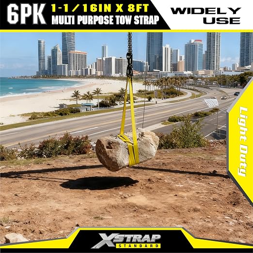 XSTRAP STANDARD 6PK 1"x8' Lift Sling Straps Wear Guard End Heavy Duty Strap | 4,000 lbs Break Strength Lifting Straps with 2 Reinforced Loops for Tree Saver Lifting Furniture Appliances Machine, hoisting