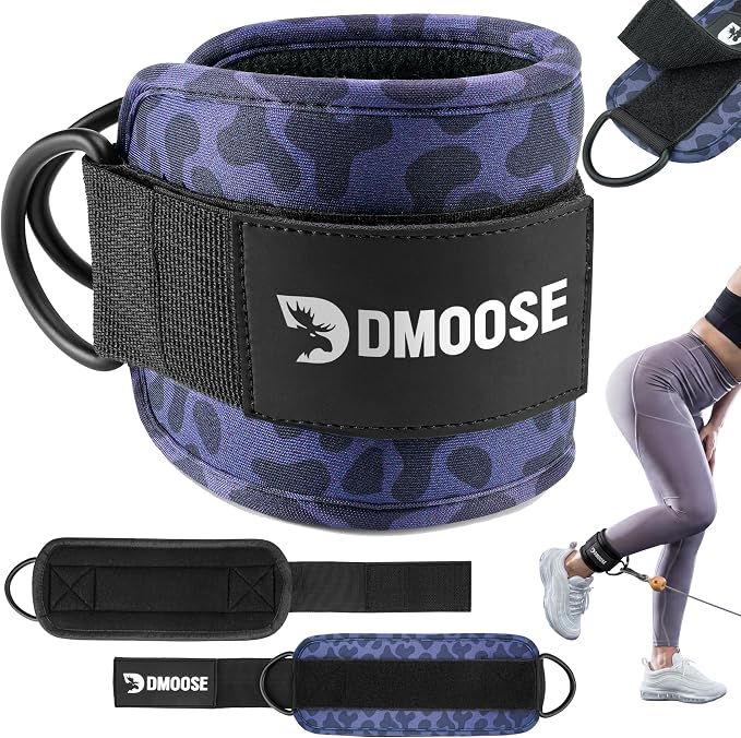 DMoose Ankle Strap for Cable Machine - One Size Fit with Premium Padding, Workout Kickback Ankle Cuffs, Ankle Bands for Working Out, Booty Workouts, Leg Extension, Hip Abductors & Lower Body Exercises