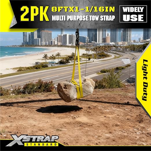 XSTRAP STANDARD 2PK 1''x 8FT Lift Sling Web Strap/Wear Guard End, Heavy Duty Flat Eye Lifting Sling with 2 Reinforced Loops for Tree Saver Lifting Furniture Appliances Machine | 4,000 lbs Break Strength Lifting Straps with 2 Reinforced Loops for Tree S...